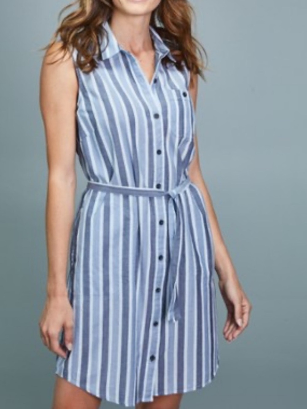 Toad & Co Indigo Ridge Organic Cotton Button Front Striped Tie Dress Size Large